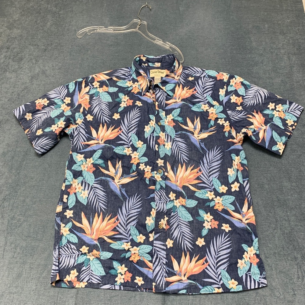 Cooke Street Hawaiian Shirt Men Large Multicolor Tropical Leaf Surfing Button Up